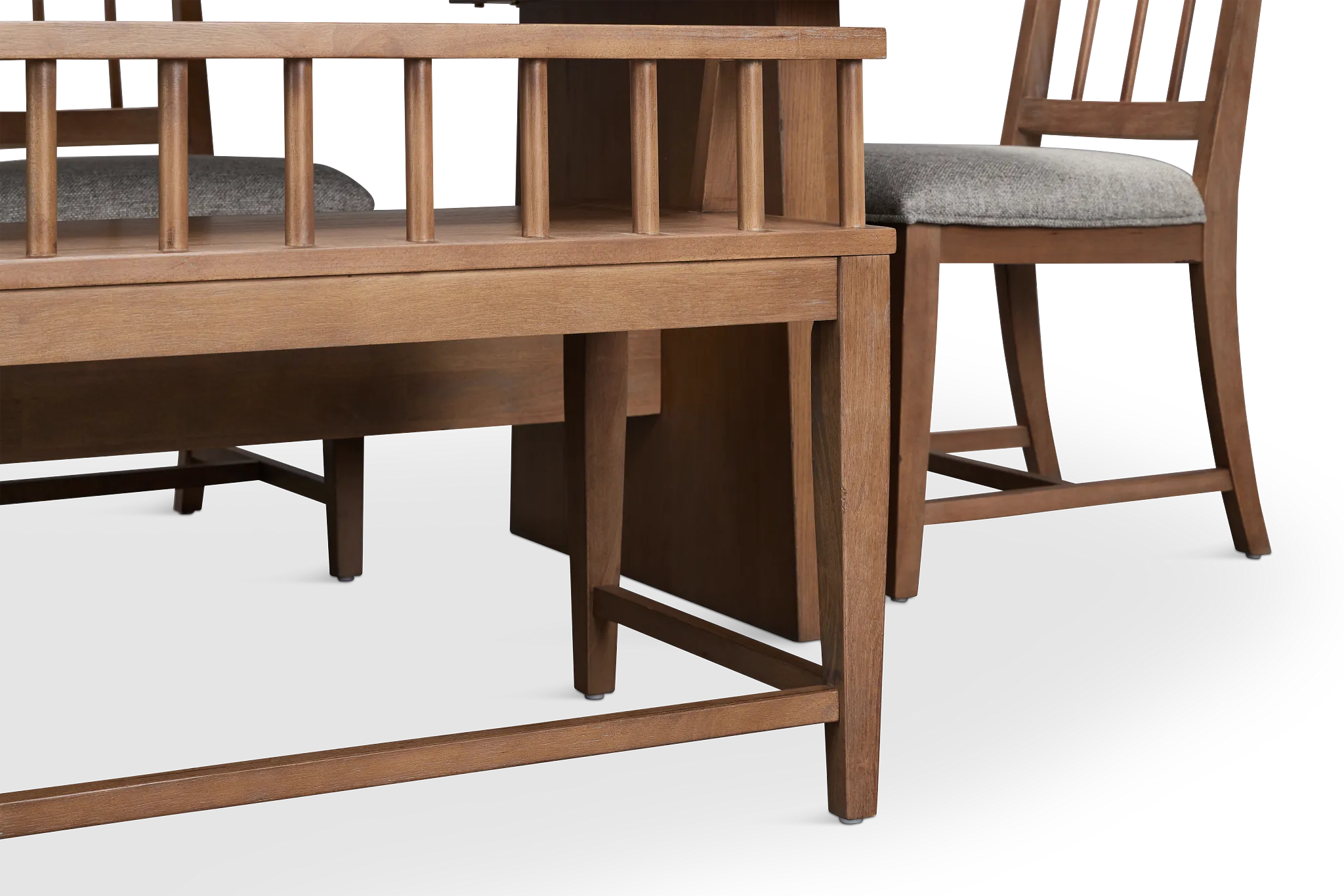 Provo Mid Tone Trestle Table, 4 Gray Chairs & Bench