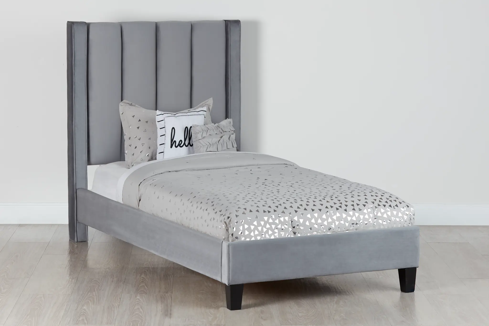 Audrey Dark Gray Velvet Platform Bed Audrey Dark Gray Velvet Platform Bed