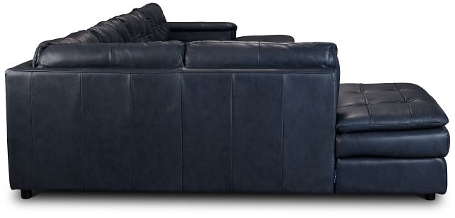 Rowan Navy Leather U-shaped Sectional W/ Left Bumper