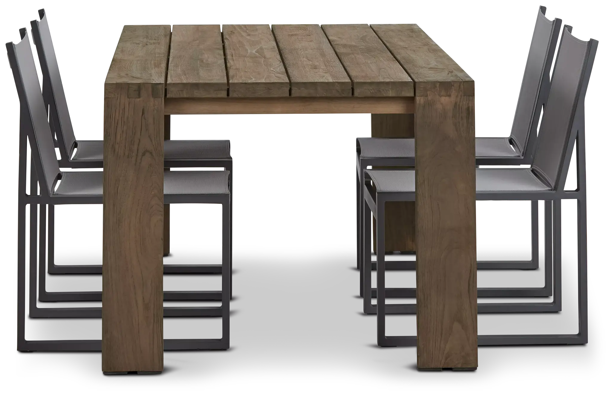 Linear 70" Teak Table & 4 Sling Side Chairs Linear 70" Teak Table & 4 Sling Side Chairs