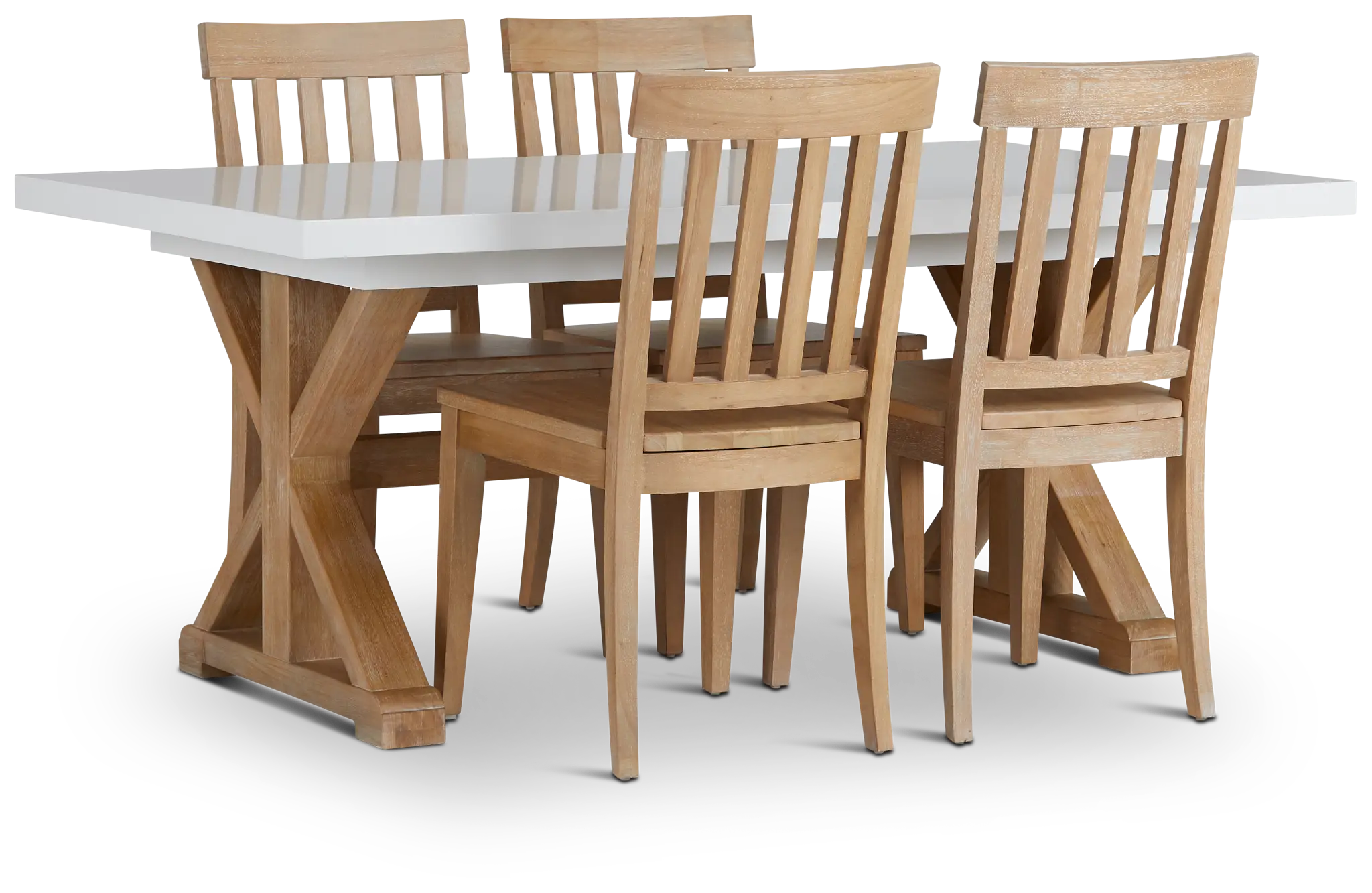 Nantucket Two-tone White Trestle Table & 4 Light Tone Chairs Nantucket Two-tone White Trestle Table & 4 Light Tone Chairs