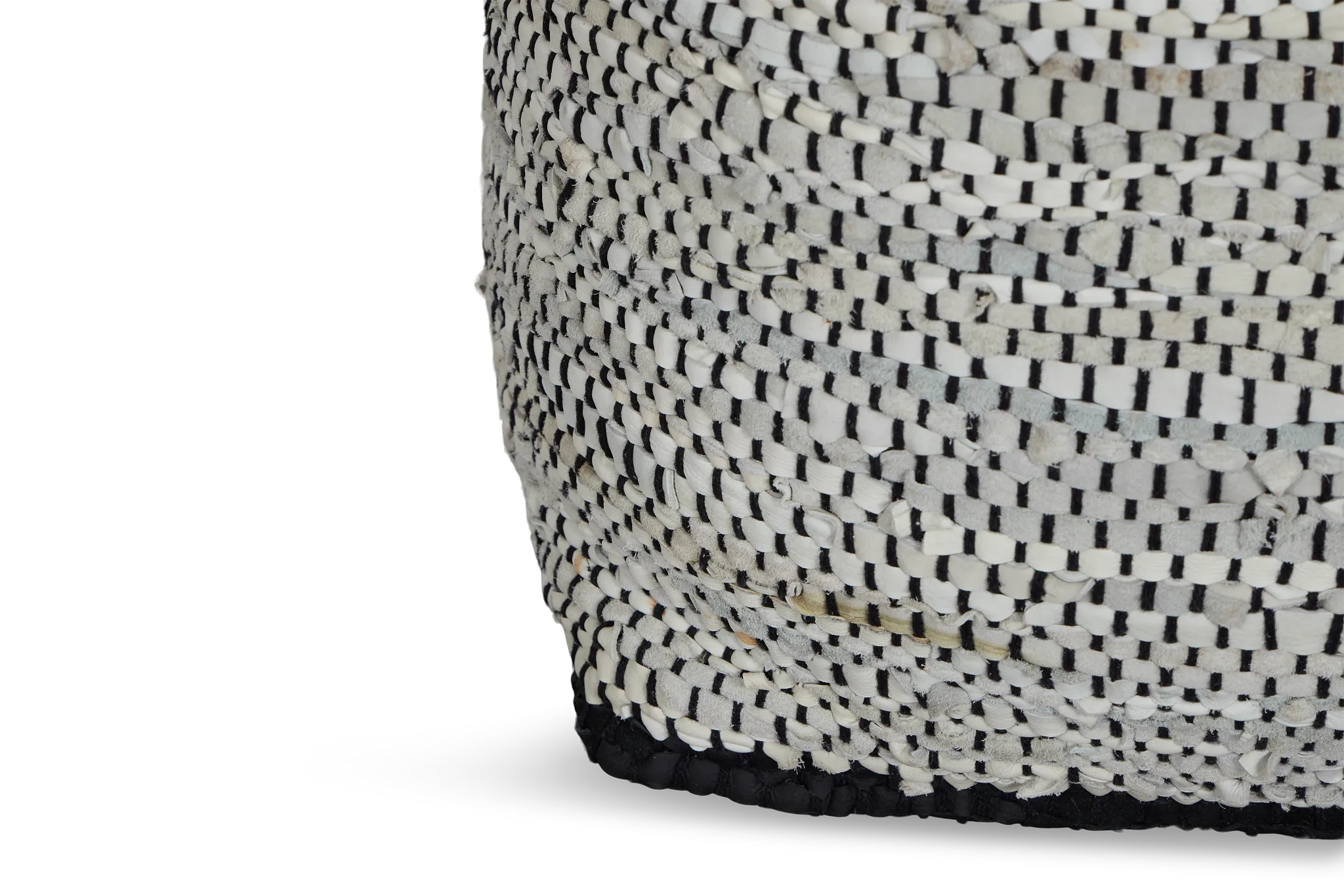 Ash Black Leather Accent Pouf