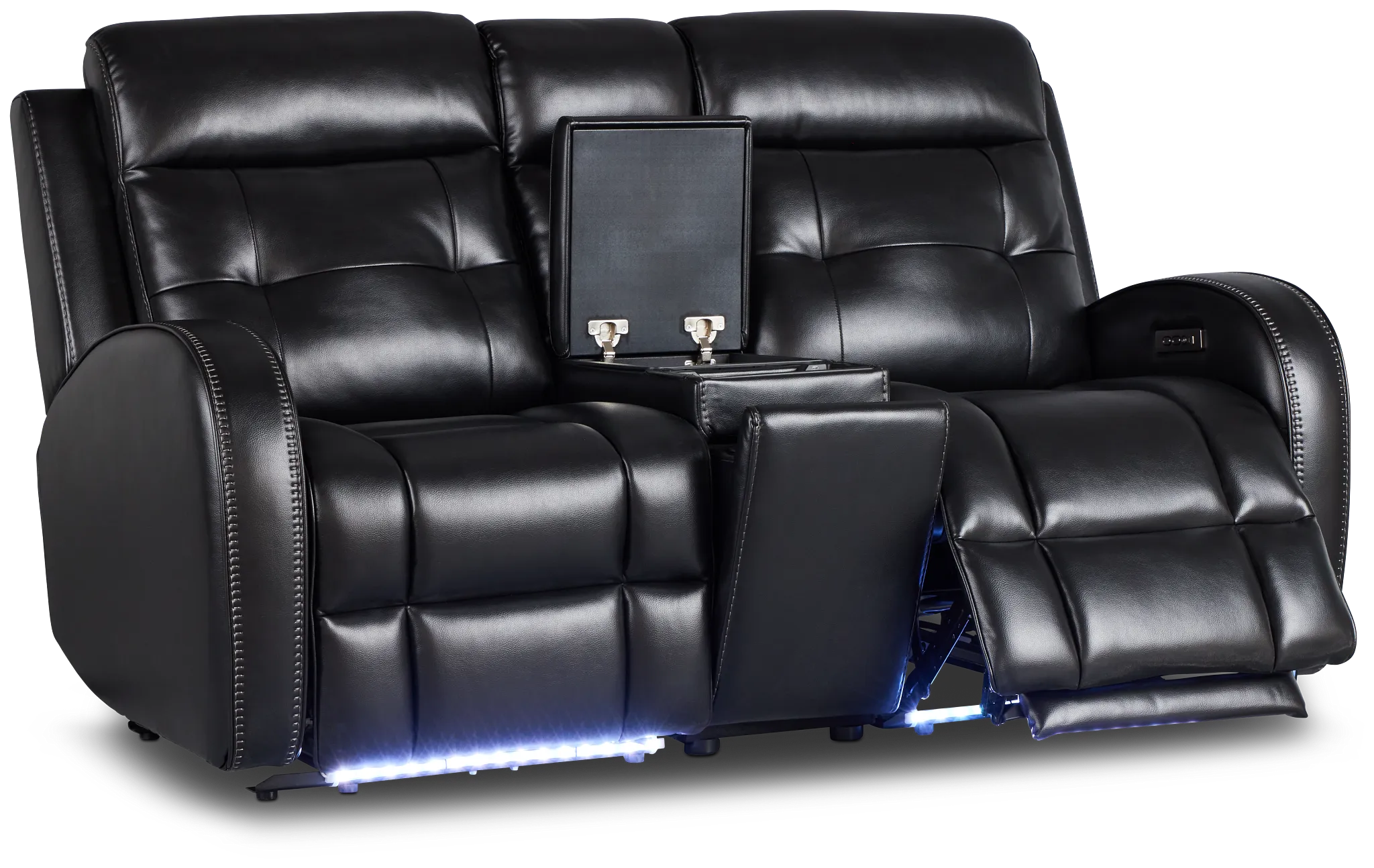 Omega Black Micro Power Reclining Console Loveseat