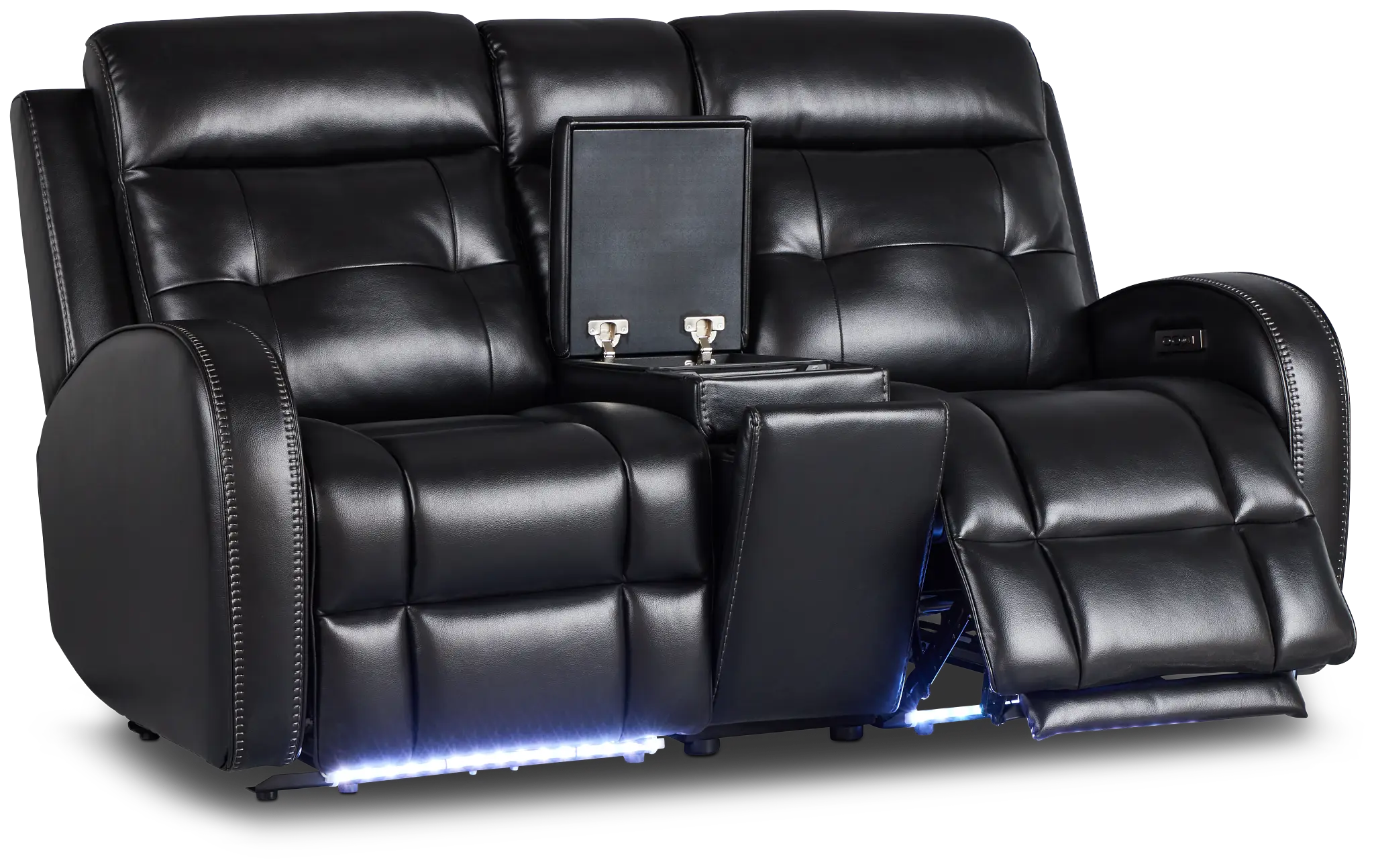 Omega Black Micro Power Reclining Console Loveseat Omega Black Micro Power Reclining Console Loveseat