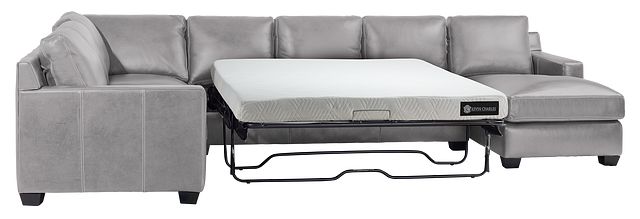 Carson Gray Leather Medium Right Chaise Memory Foam Sleeper Sectional (3)
