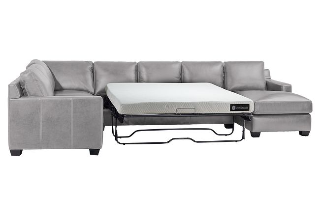 Carson Gray Leather Medium Right Chaise Memory Foam Sleeper Sectional