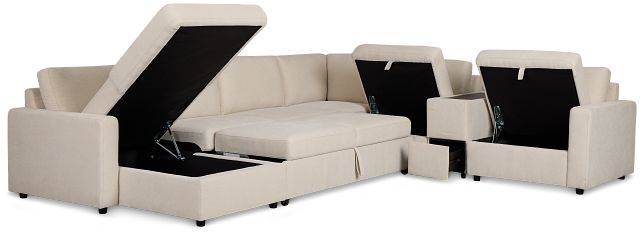 Addie Beige Fabric Medium Left Chaise Sleeper Sectional With Console