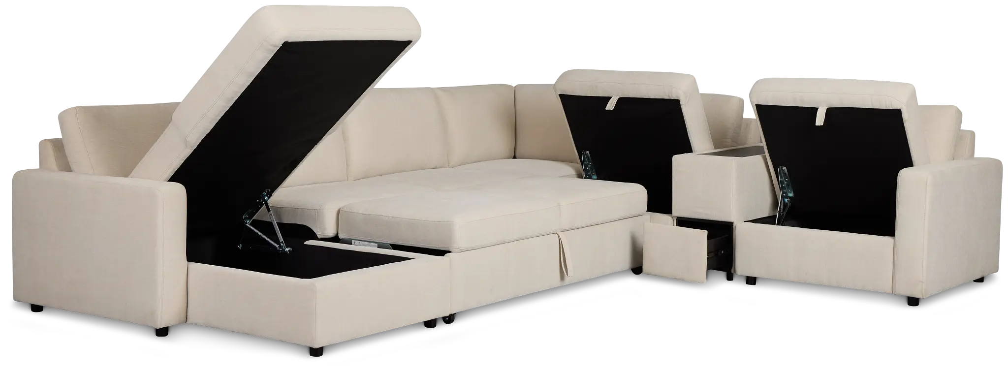 Addie Beige Fabric Medium Left Chaise Sleeper Sectional With Console Addie Beige Fabric Medium Left Chaise Sleeper Sectional With Console