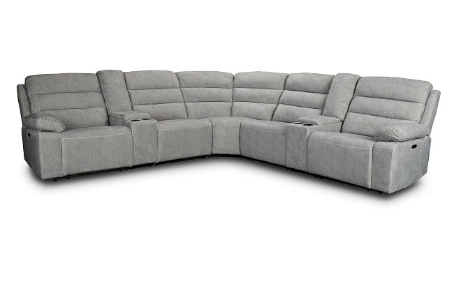 Orion Light Gray Fabric Large Triple Power Reclining Two-arm Sectional