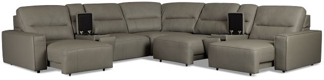 Rudy Gray Lthr/vinyl Large Tri Power 2 Arm Extension Chaise Sectional