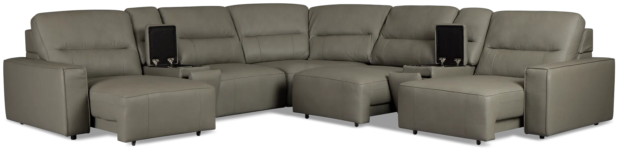 Rudy Gray Lthr/vinyl Large Tri Power 2 Arm Extension Chaise Sectional