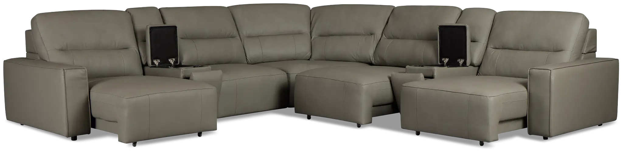 Rudy Gray Lthr/vinyl Large Tri Power 2 Arm Extension Chaise Sectional Rudy Gray Lthr/vinyl Large Tri Power 2 Arm Extension Chaise Sectional