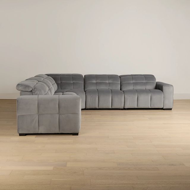 Gemma Light Gray Velvet Small Two-arm Power Reclining Sectional