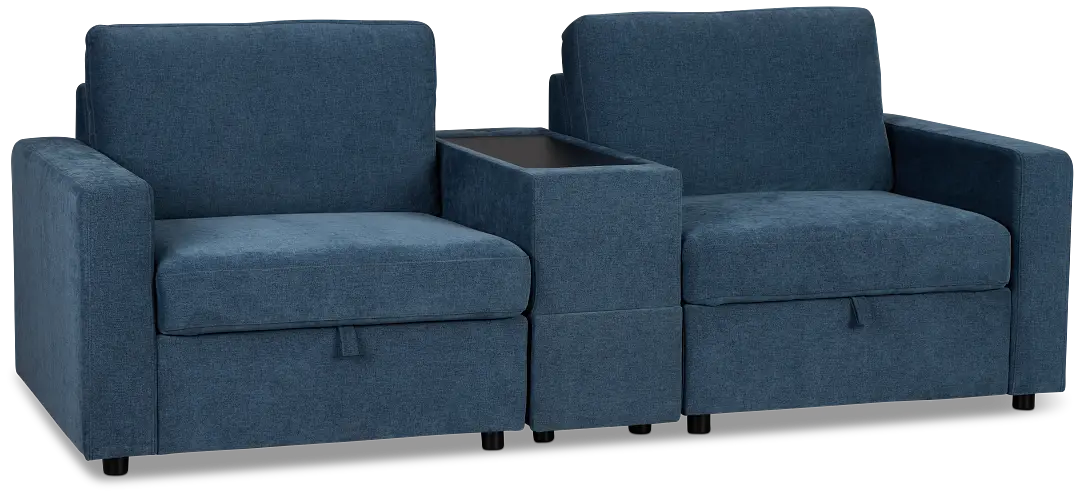 Addie Blue Fabric 2-piece Modular Storage Sofa With Console Addie Blue Fabric 2-piece Modular Storage Sofa With Console