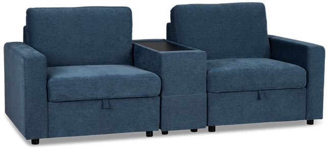 Addie Blue Fabric 2-piece Modular Storage Sofa With Console