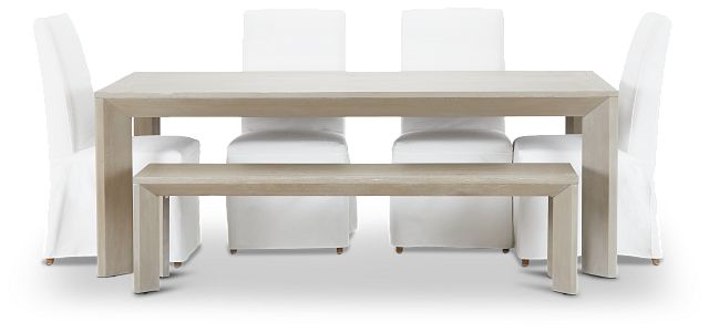 Destination Light Tone 84" Table, 4 Chairs & Bench