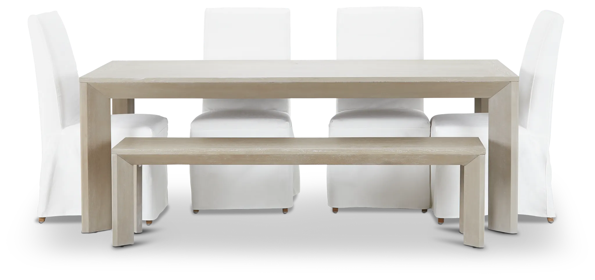 Destination Light Tone 84" Table, 4 Chairs & Bench