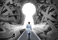 Image of a scientist walking down a street.