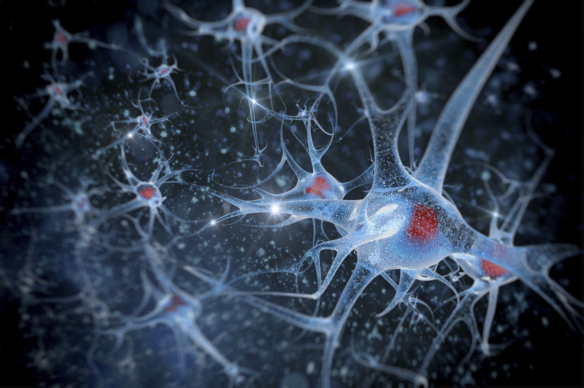 Digital illustration neurons showing pain receptors in the brain.