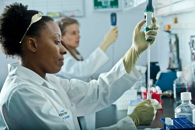 Techniciens du laboratoire Charles River exécutant des services de test d'endotoxines