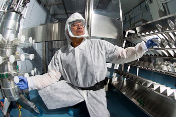 Toxicologist in inhalation room.