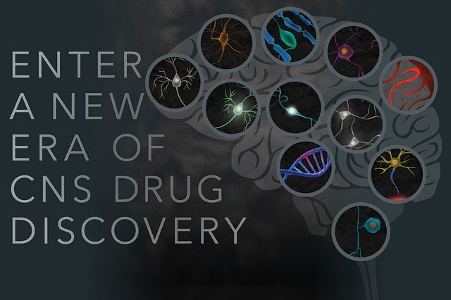 Neurons overlaid on regions of the brain, representing neurological disease states and neuronal subtypes. The “Enter a new era of CNS drug discovery” image title conveys the need to start over with new tools and collaboration.