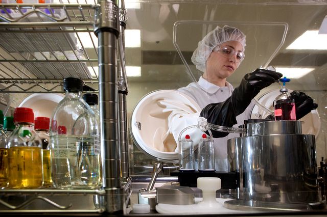 scientist working in biologic drug development testing lab