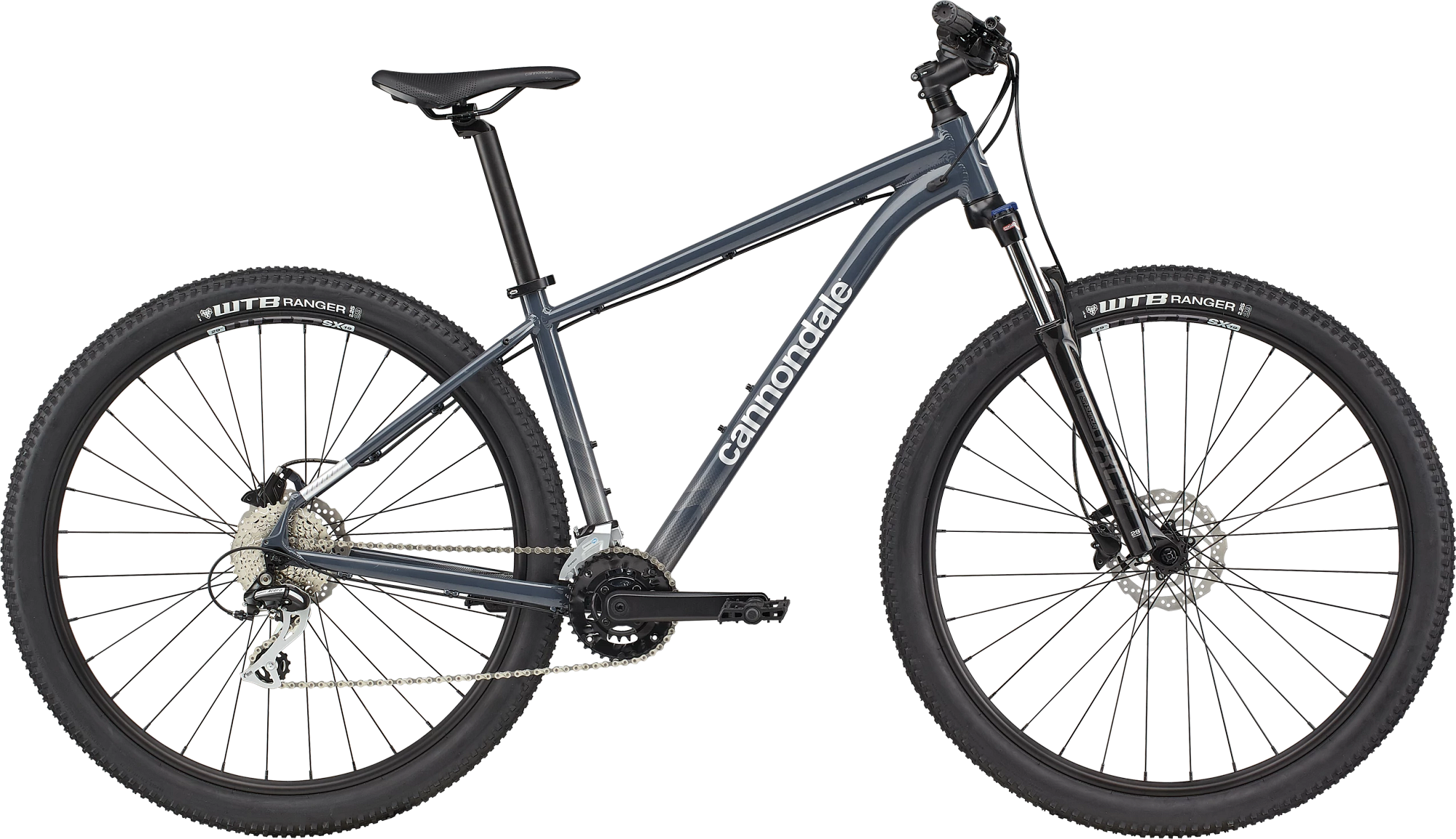 Dark grey Cannondale Trail 6 mountain bike with disc brakes