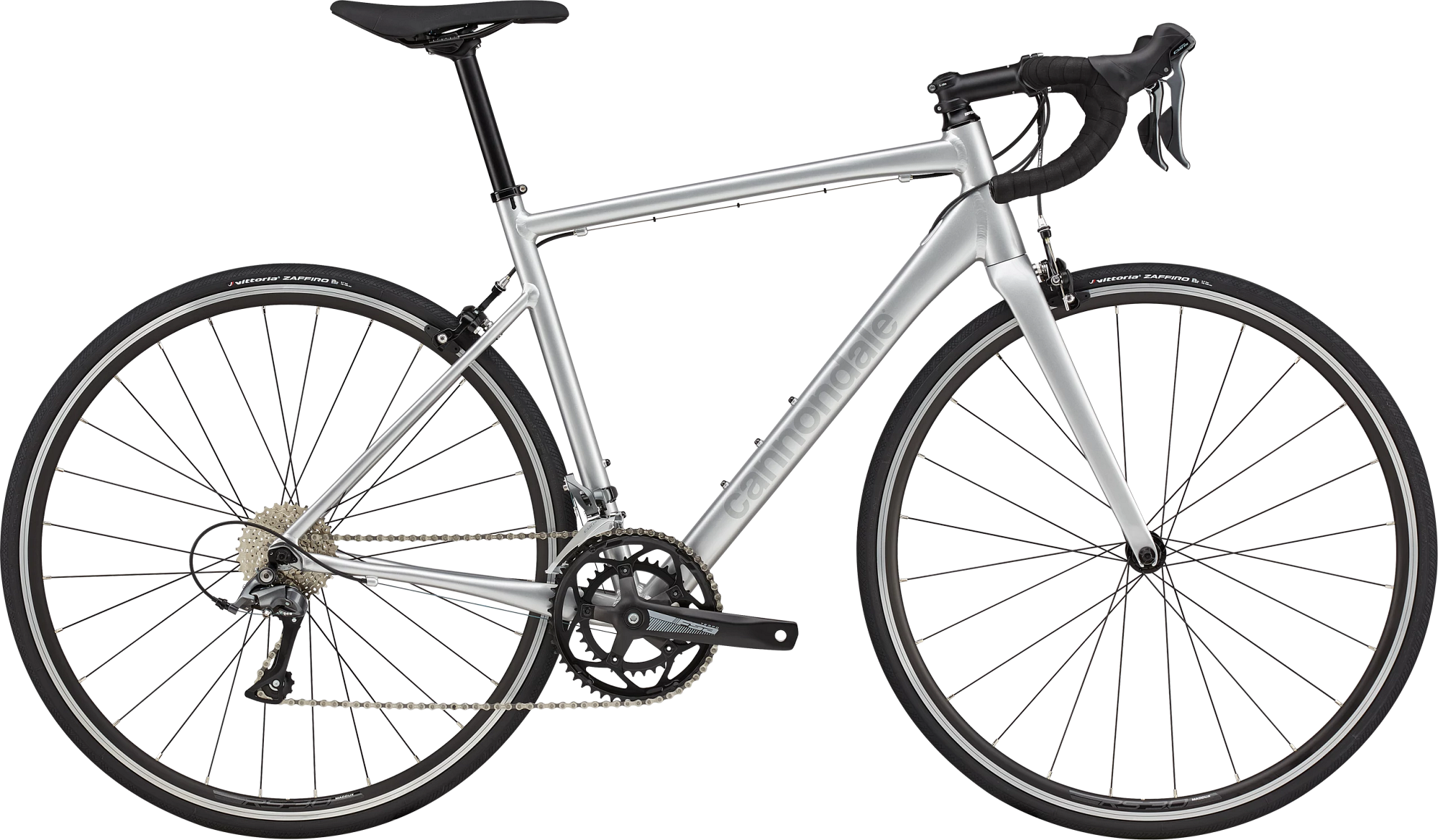 Silver Cannondale CAAD Optimo 4 road bike with rim brakes