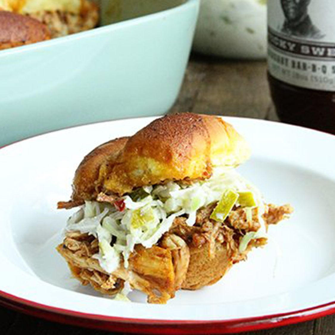 BarBQ Chicken Sliders with Dill Pickle Slaw Stubb's BBQ