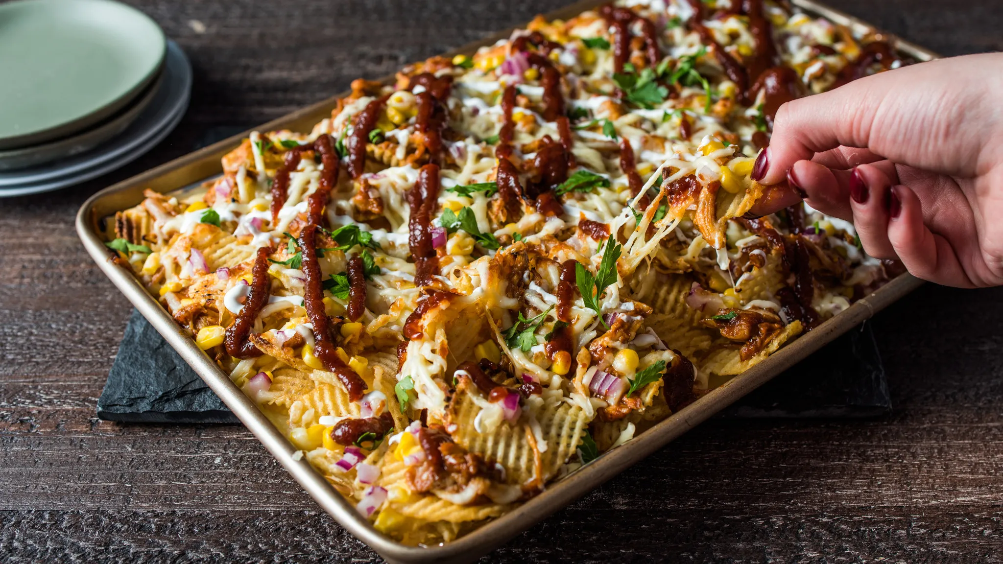 Nachos aux croustilles de pommes de terre Buffalo et BBQ