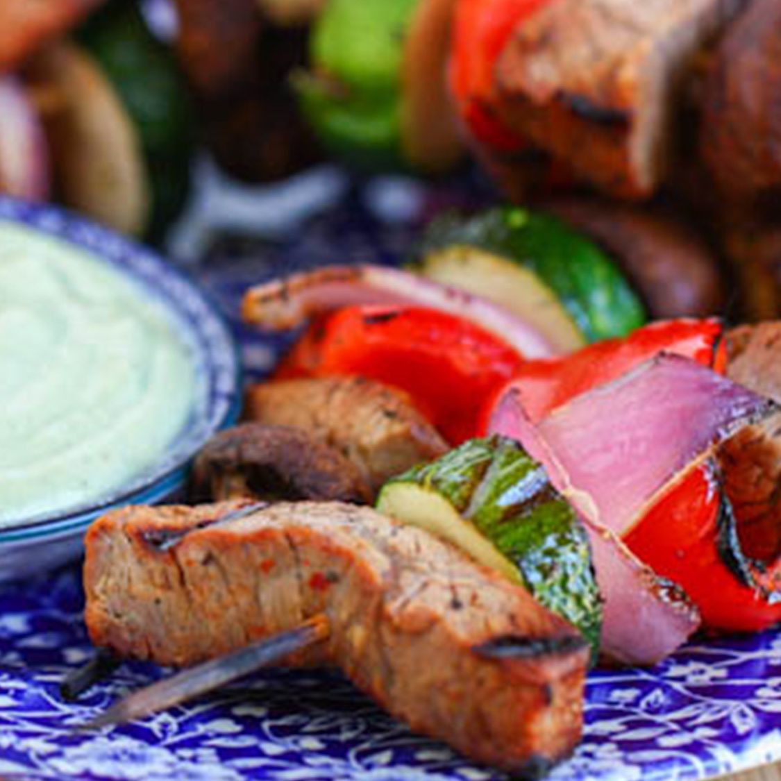 Steak & Veggie Kabobs with Creamy Avocado Dipping Sauce Stubb's BBQ