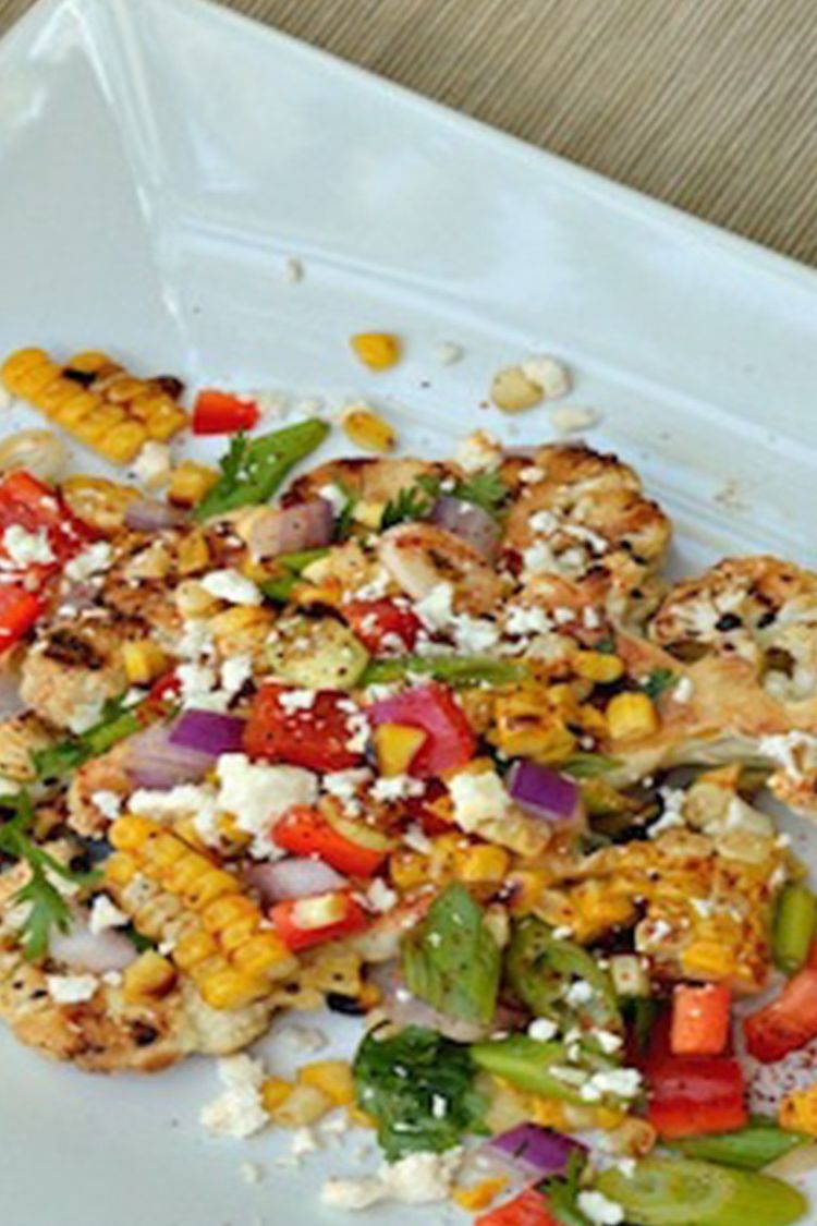 Grilled Sweet Black Pepper Cauliflower Steaks With Charred Corn