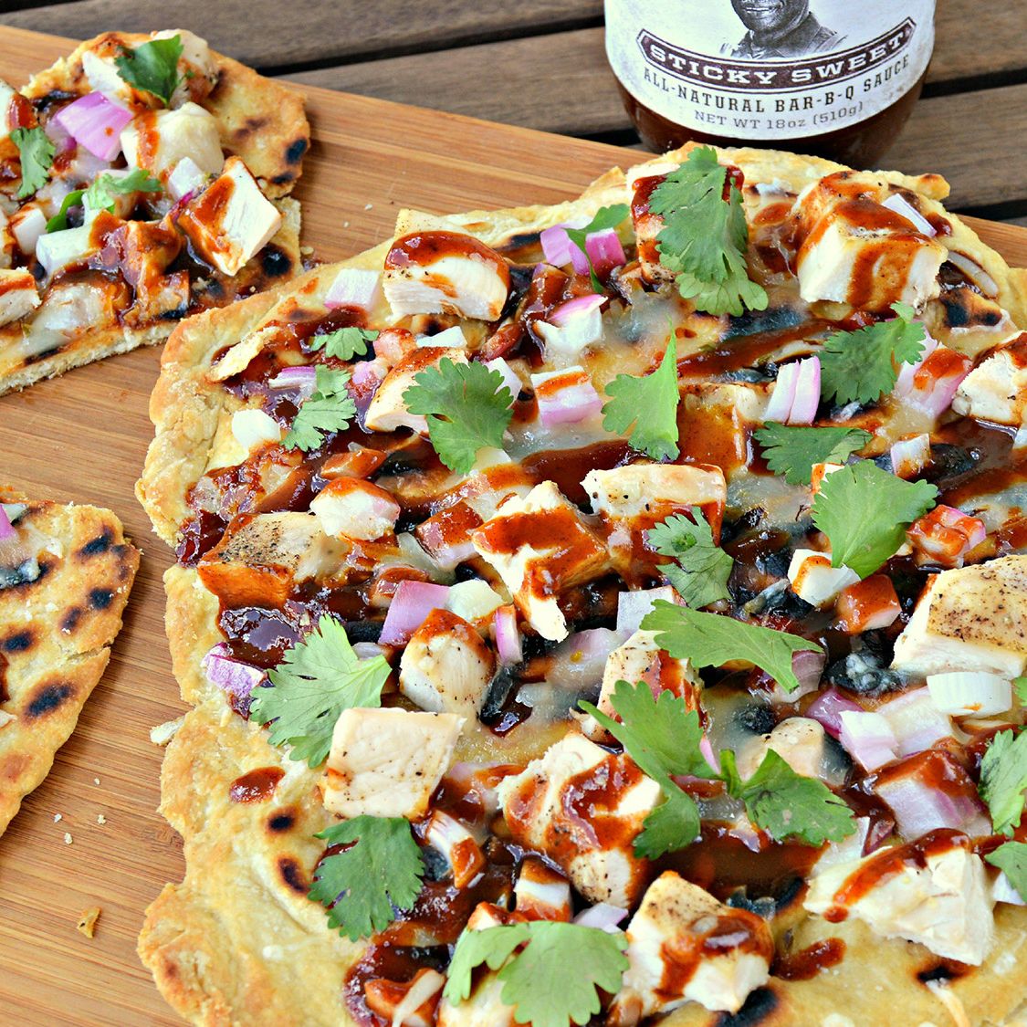 Sticky Sweet Grilled Flatbread Pizza with Chicken Stubb's BBQ