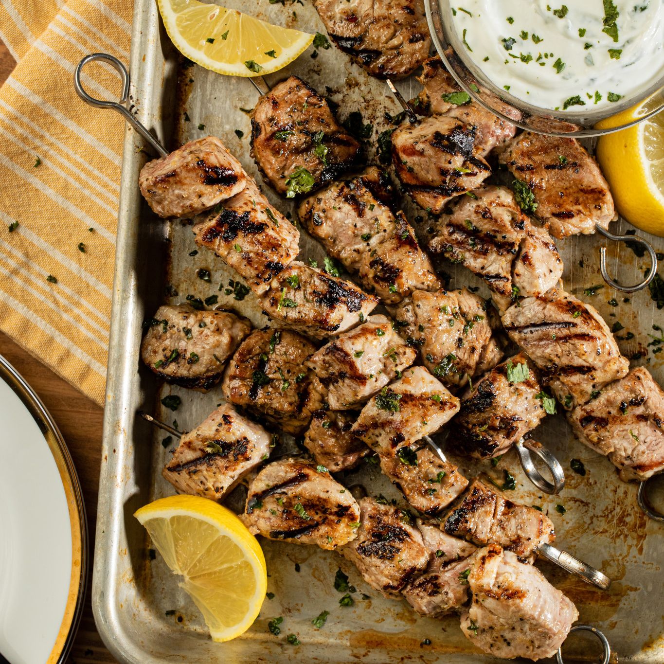 Pork Kabobs with Cilantro Yogurt Sauce Gourmet Garden