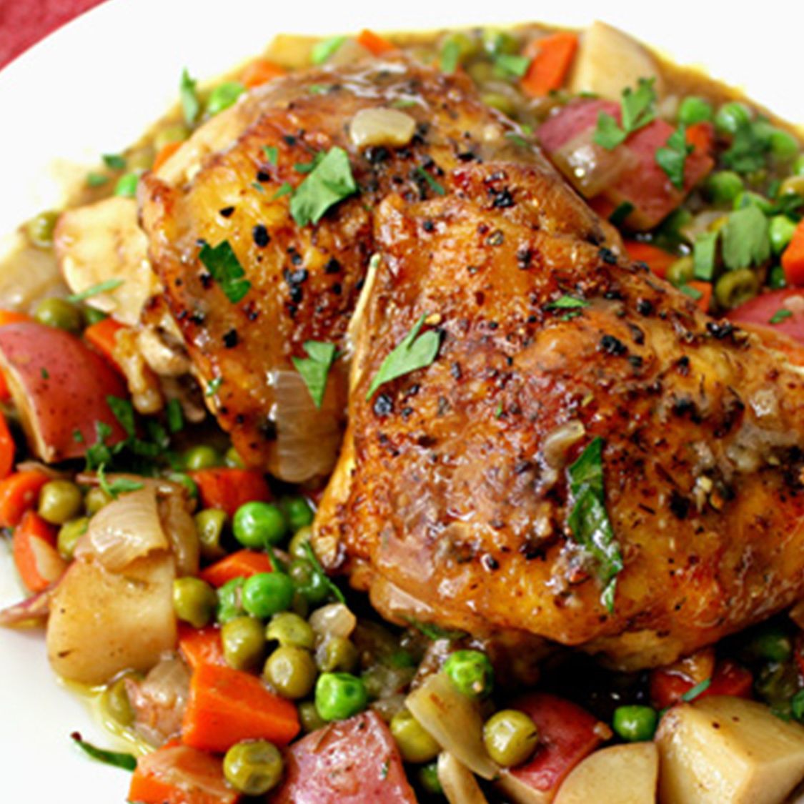 OnePan Roast Chicken Thighs & Vegetables Stubb's BBQ