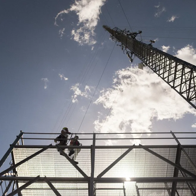 Workers on a platform