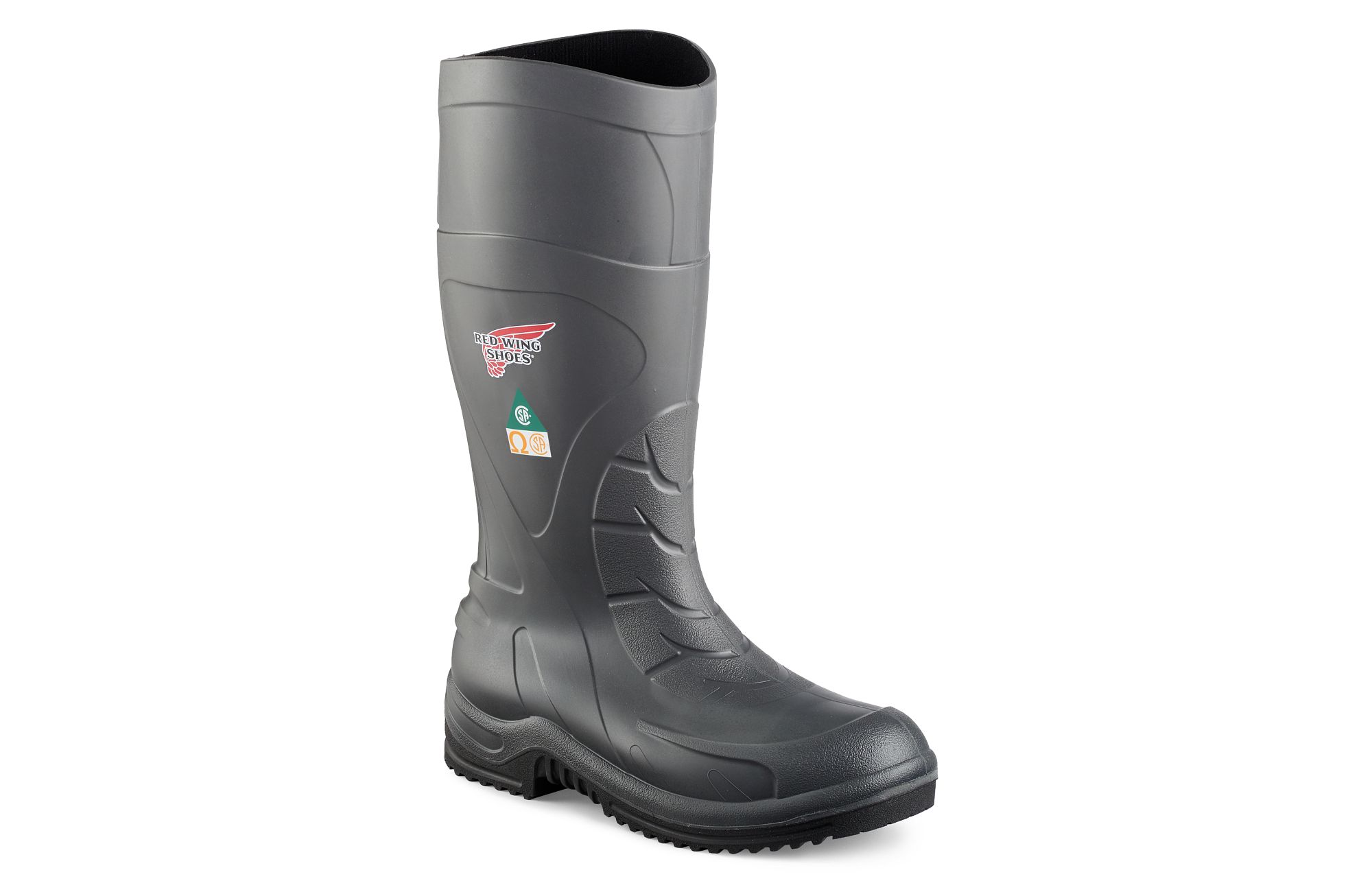 Men's Canadian-made Waterproof Rubber Rain Boots, Black with Red Sole