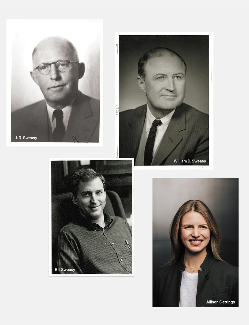 A photo of the 4 generations of Red Wing Shoes Leaders, Jr. R. Sweasy, William D. Sweasy, Bill Sweasy and Allison Gettings