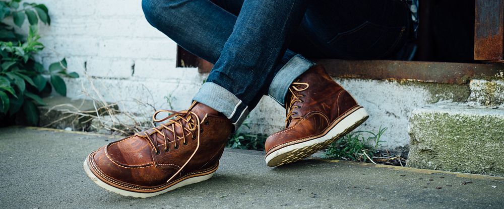 moc toe boots with jeans