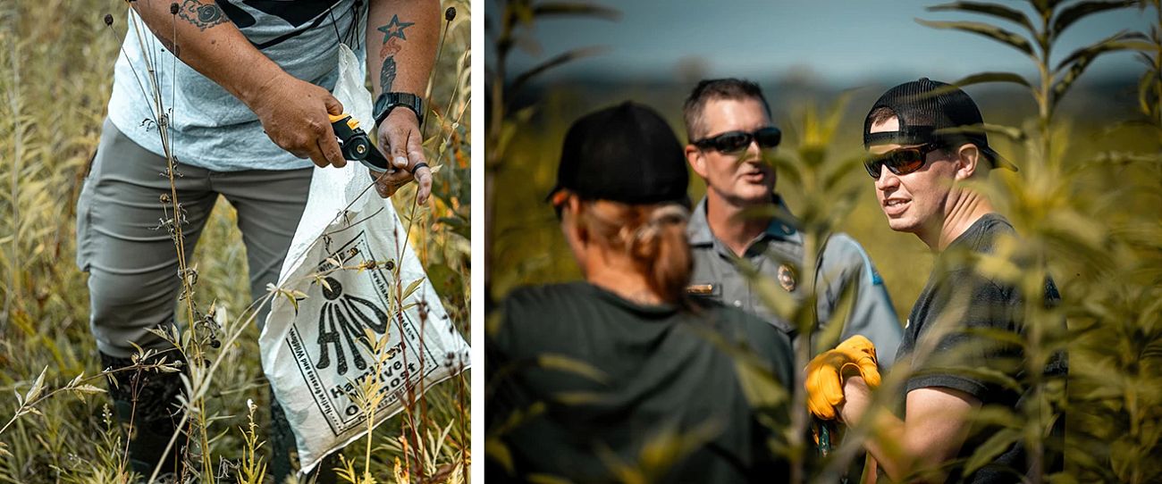 Aaron Hebeisen and others talking in a field