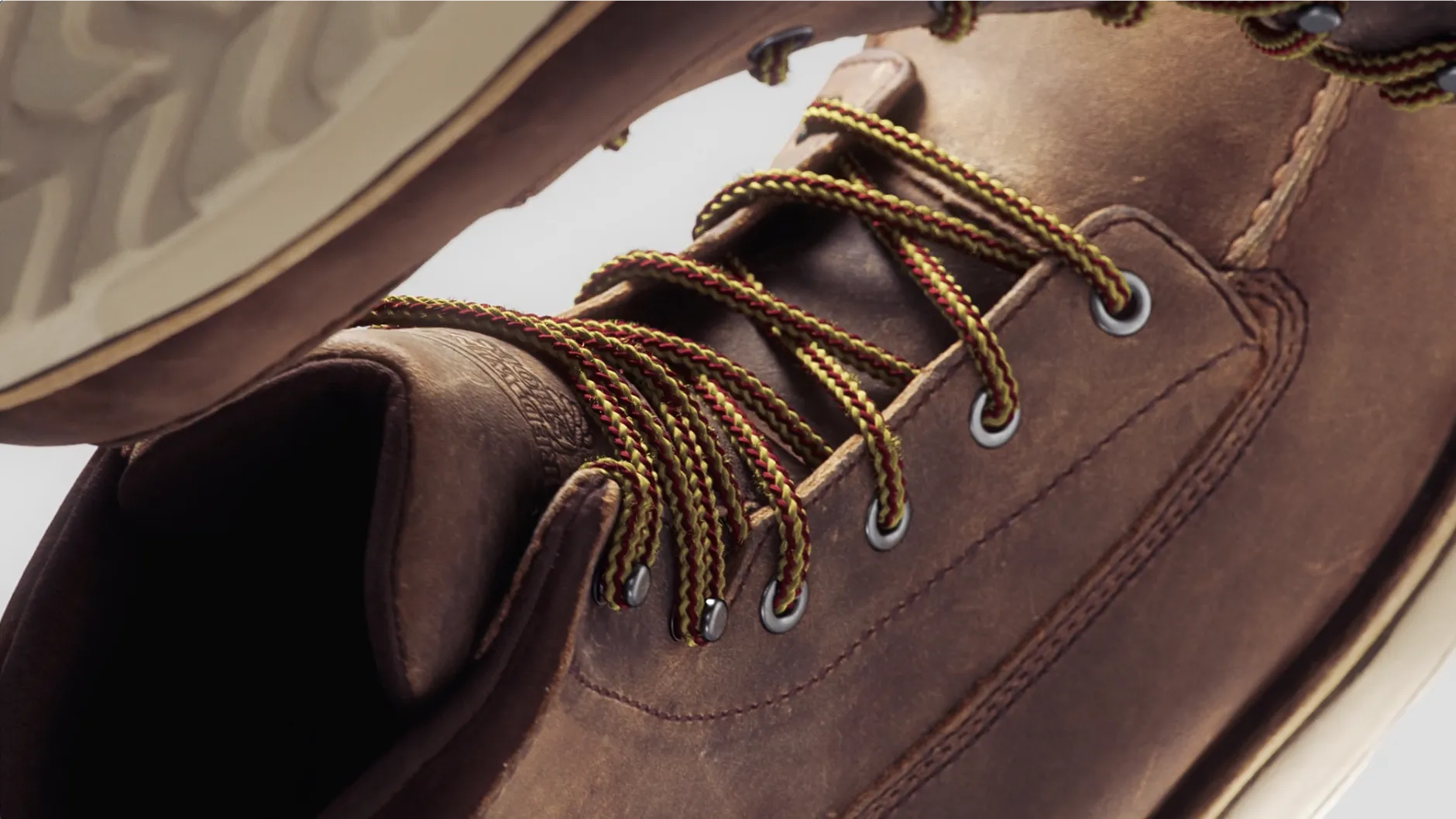Closeup picture of the laces on a Red Wing boot