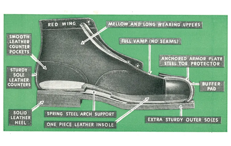 Illustration of a cut in half shoe indicating all of the shoe parts and their names