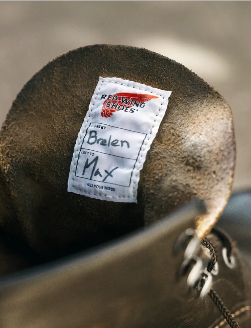 Close up of the tag on a boot