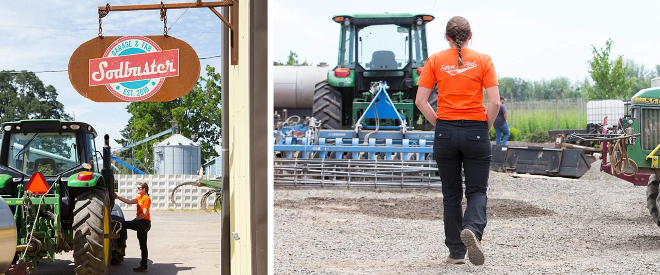 Alexa Weathers with tractors at Sodbusters Farm