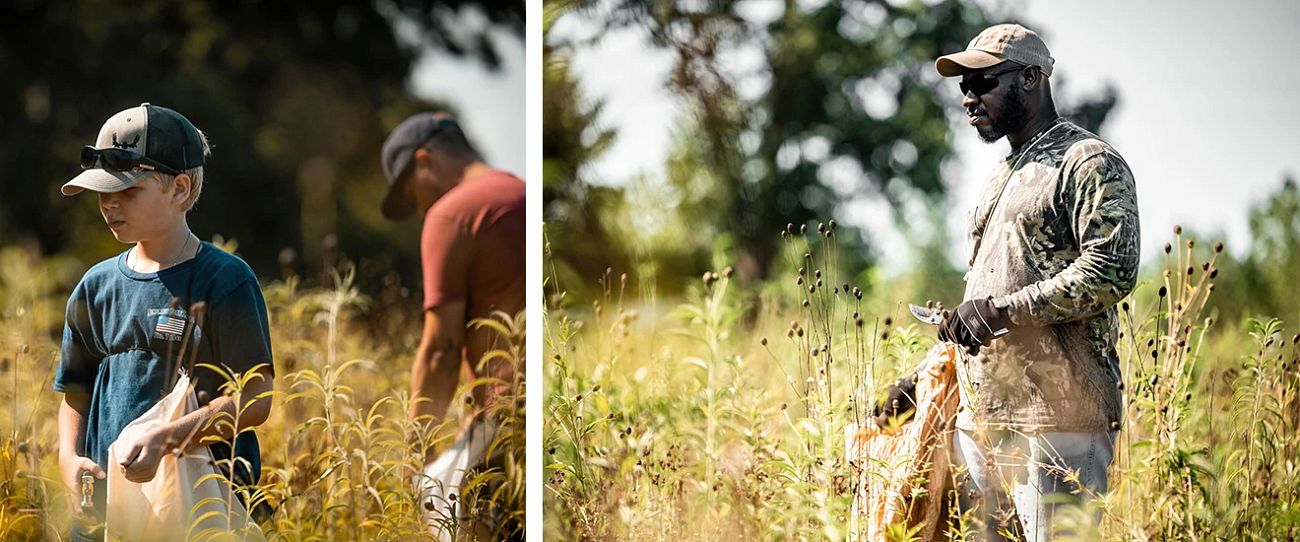 Close ups of people working in a field