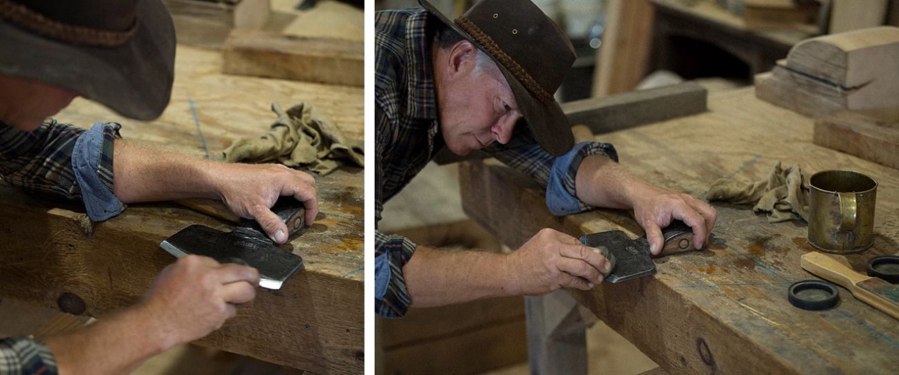 Martin St.-Jacques sharpening tool on workbench