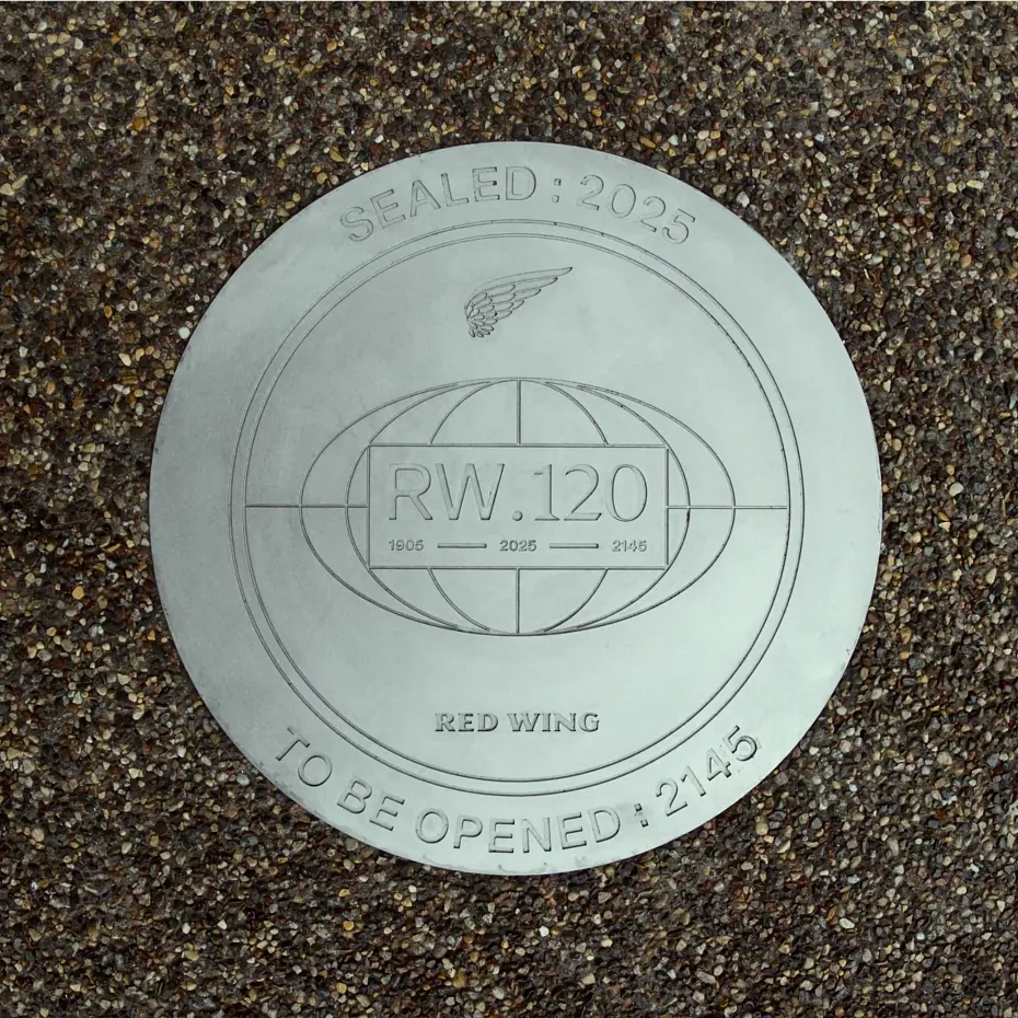 Overhead view of the cap of the Red Wing Shoes 120 year time capsule