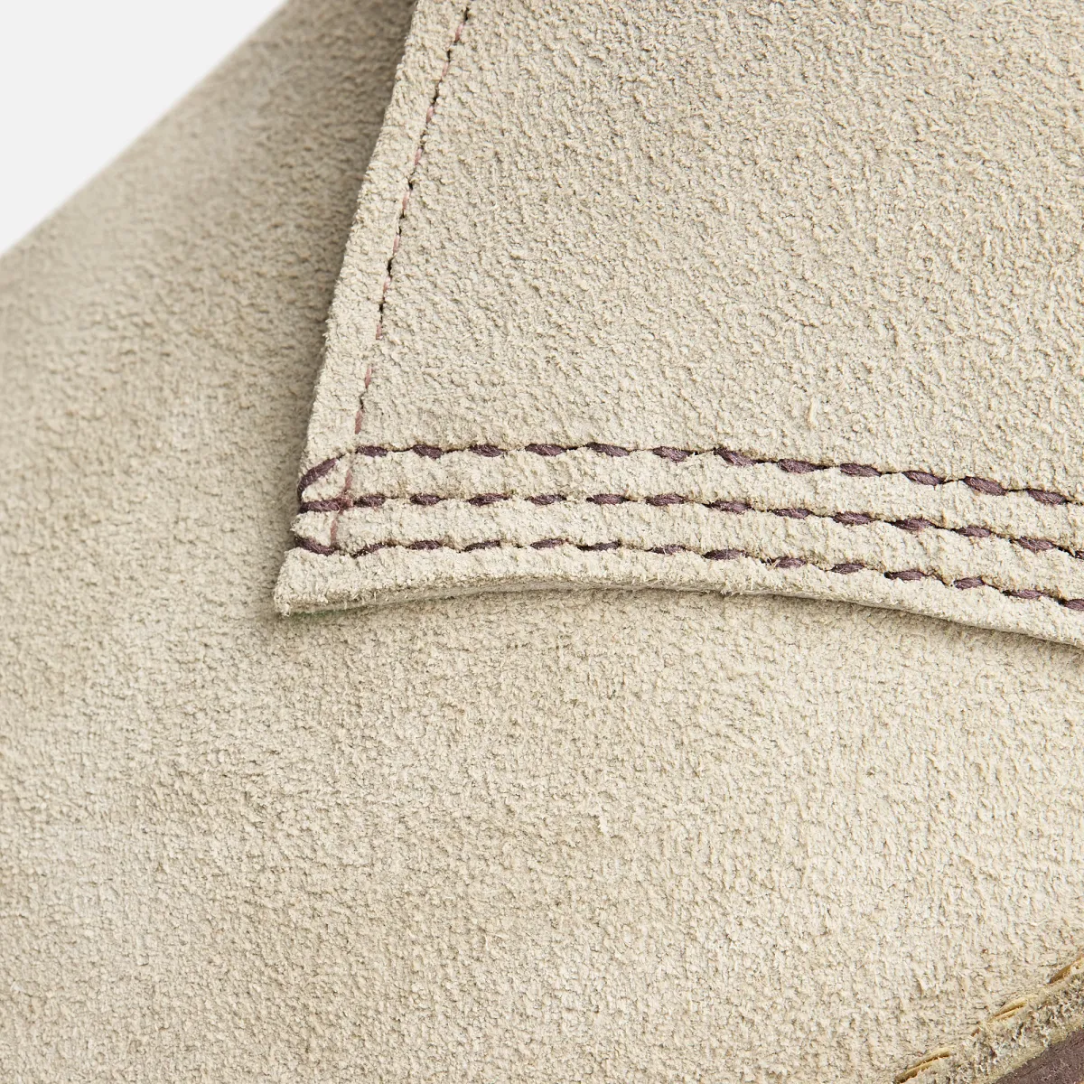 Close-up of the White Sand Mohave leather and stitching on the Red Wing Weekender Chukka