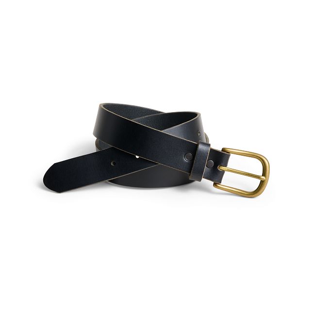 Brass Buckle Black Leather Belt